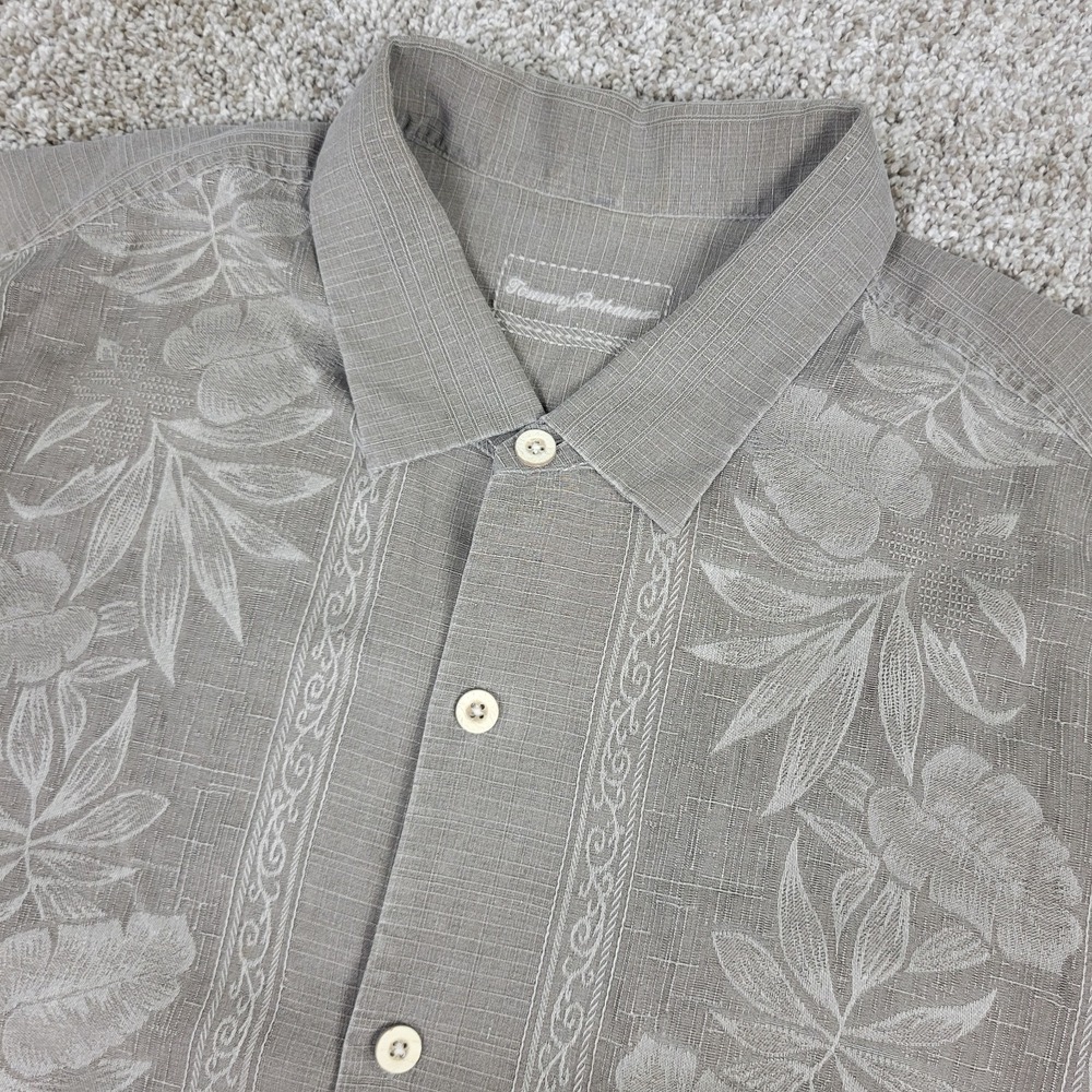 Tommy Bahama Mens 2XL Gray AOP Jacquard Floral Hawaiian SS 100% Silk